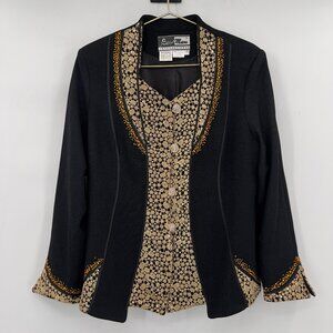 Vintage Beau Marc International Black & Gold Embellished Shimmering Blazer 16